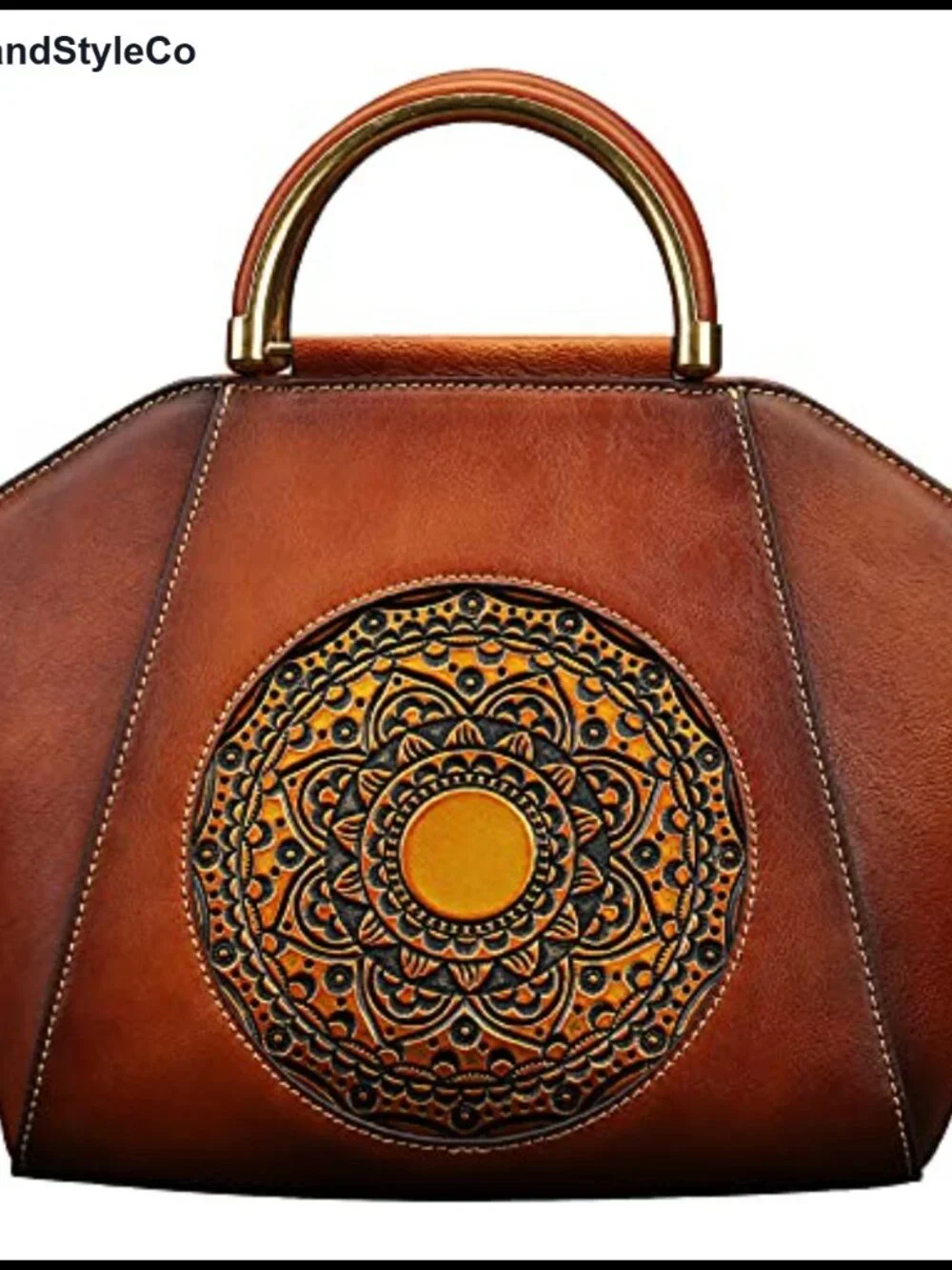 Genuine Leather Embossed Totem Satchel Handbag Crossbody Top Handle